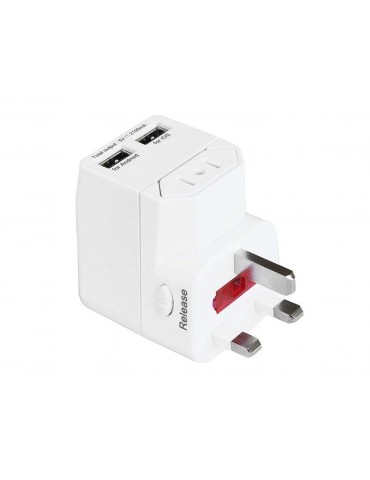 Universal Travel Adapter Wall Charger with Dual USB Port - White